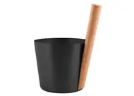 Rento sauna bucket aluminium, Black, with bamboo handle