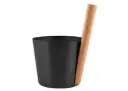 Rento sauna bucket aluminium, Black, with bamboo handle
